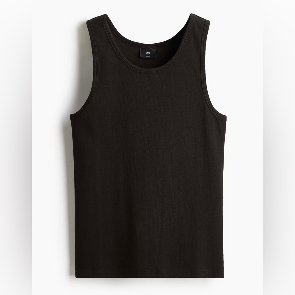 H&M Men's Black Slim Fit Ribbed Tank Top Size Large